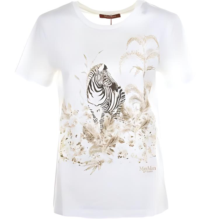 (Women) 'S Max Mara Studio White Short-Sleeve Graphic Print Crewneck T-Shirt 2416941022600-004