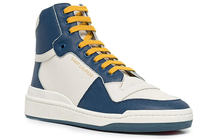 Lookbook (W) Saint Laurent SL-24 Mid ''Off White Navy Yellow'' Sneakers 610619-AAAI5-9083