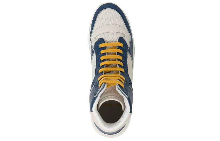 Shop (W) Saint Laurent SL-24 Mid ''Off White Navy Yellow'' Sneakers 610619-AAAI5-9083