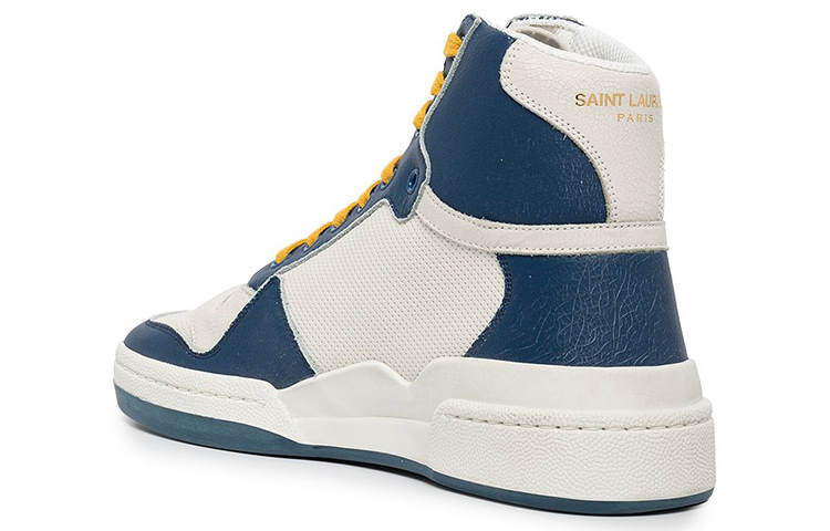 Purchase (W) Saint Laurent SL-24 Mid ''Off White Navy Yellow'' Sneakers 610619-AAAI5-9083