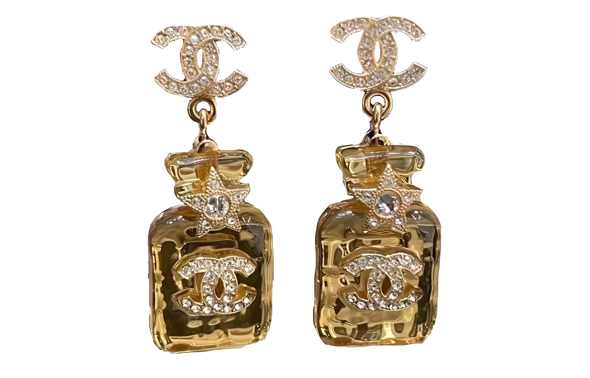 (Women) 【SS23】CHANEL 23S Transparent Perfume Bottle Classic CC Star Orange Earrings Women ABA840-B10935-NN980