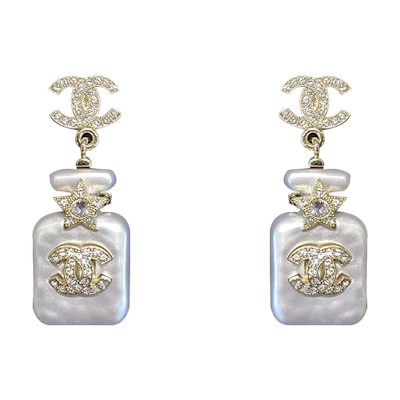 (Women) 【SS23 New】CHANEL Double C Perfume Bottle White Earrings for Women ABA840-B10935-NN979