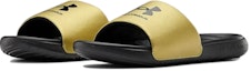 Lookbook (W) Under Armour Ansa Fixed Slides 'Hitam Emas Metalik' 3023772-006