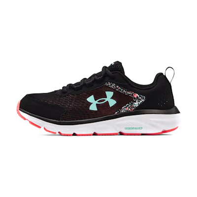 (W) UA Charged Assert 9 Wide 'Paint Splatter - Black Tile Blue'