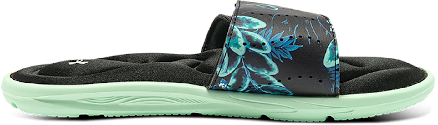 (W) 安德玛 Ignite 4 图形带拖鞋 '黑色青色泡沫' 3024453-001 Order (W) 安德玛 Ignite 4 图形带拖鞋 '黑色青色泡沫' 3024453-001