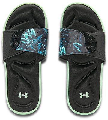 (W) 安德玛 Ignite 4 图形带拖鞋 '黑色青色泡沫' 3024453-001 Lookbook (W) 安德玛 Ignite 4 图形带拖鞋 '黑色青色泡沫' 3024453-001