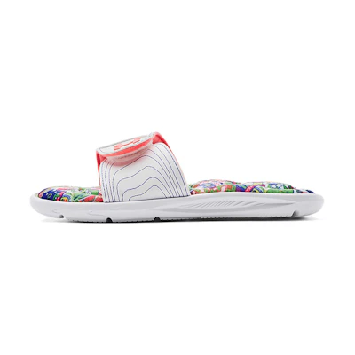 (W) UA Ignite 6 Graphic Footbed Slide 'White Blitz Red'