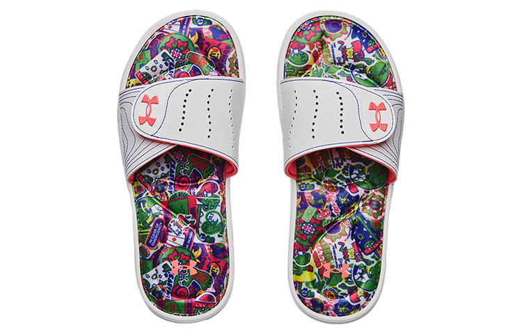 Shop （女款）Under Armour Ignite 6 圖案足床拖鞋 '白色疾風紅' 3023767-108