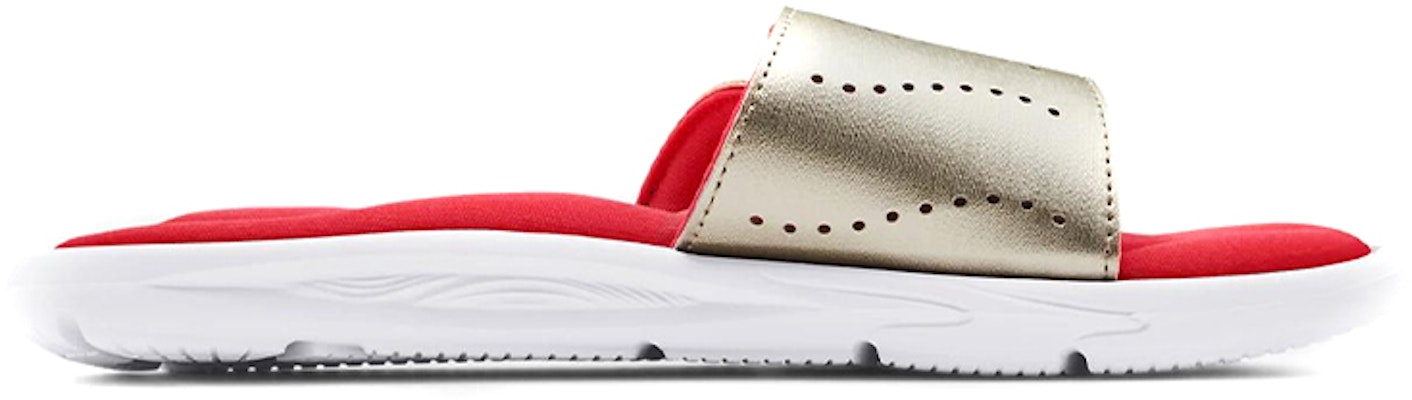 (Women) Under Armour Ignite 9 Slide 'White Metallic Faded Gold' 3022717-108 Order (Women) Under Armour Ignite 9 Slide 'White Metallic Faded Gold' 3022717-108