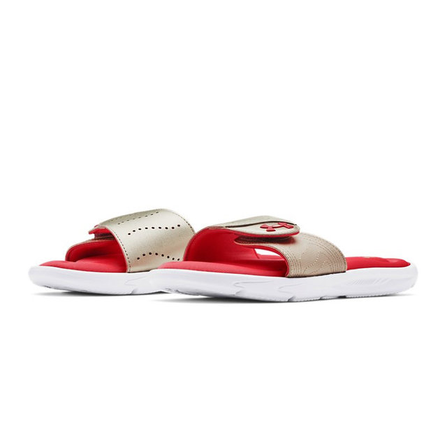 Lookbook (W) Under Armour Ignite 9 Slide 'Putih Emas Pudar Metalik' 3022717-108