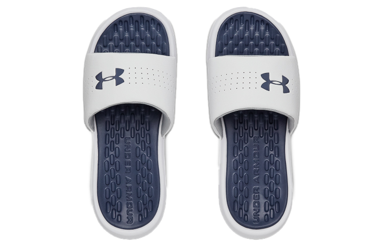 Shop (W) Under Armour Playmaker Fixed Strap Slipper ''Wit Blauw'' 3000063-103