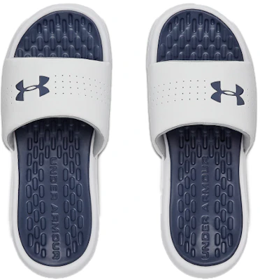 (W) Under Armour Playmaker Fixed Strap Slipper ''Wit Blauw'' 3000063-103 Shop (W) Under Armour Playmaker Fixed Strap Slipper ''Wit Blauw'' 3000063-103