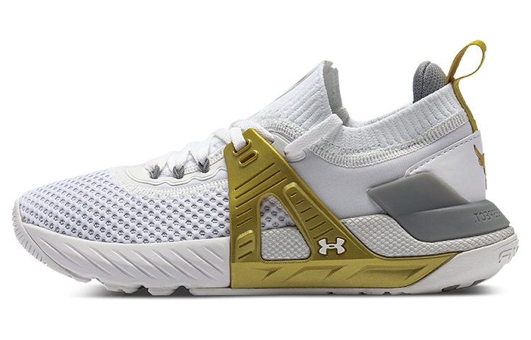 (Women)  Under Armour Project Rock 4 'White Metallic Gold'  3023696-104