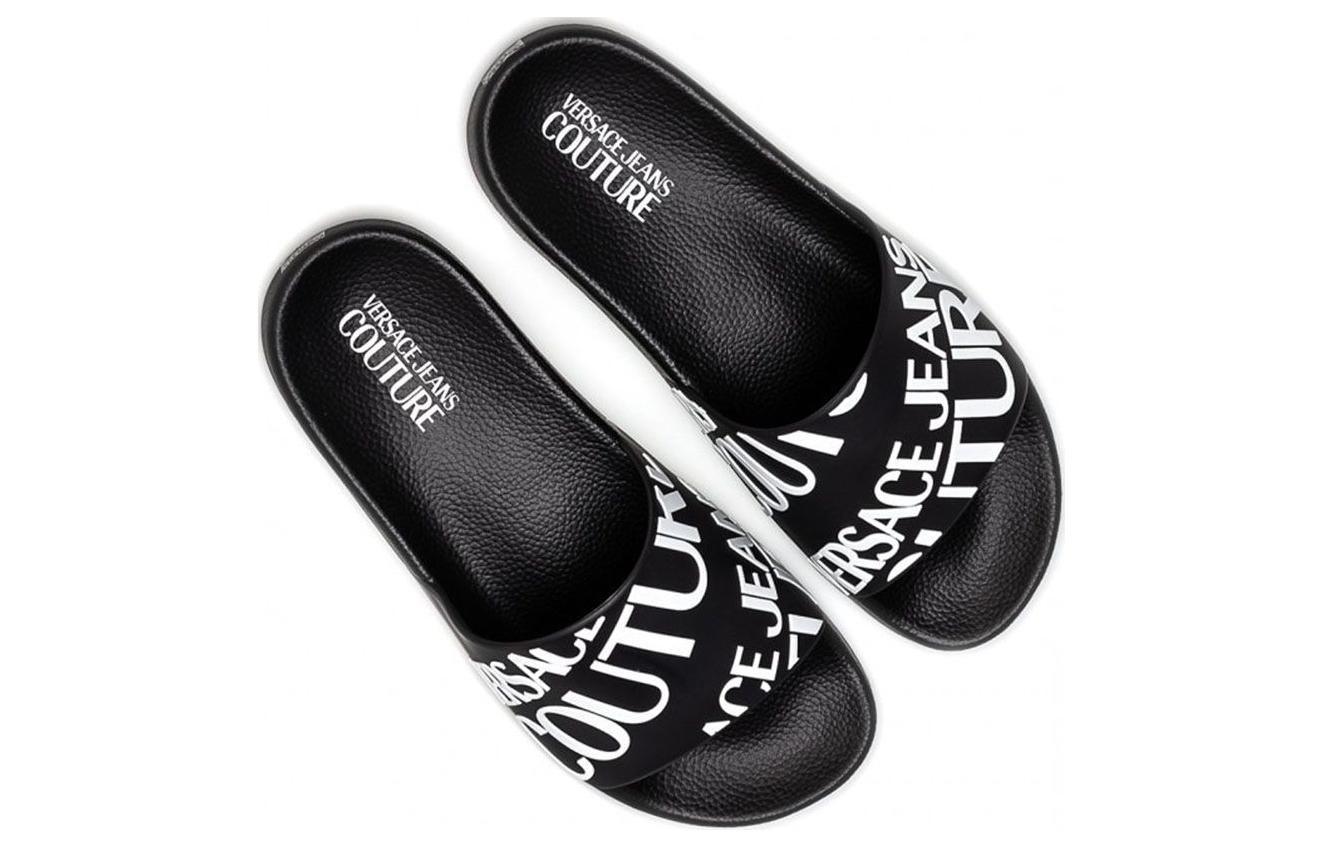 Shop (W) 베르사체 로고 슬라이드 '블랙 화이트' 72VA3SQ1-71352-899