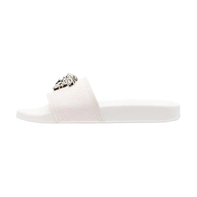 (W) Versace Palazzo Pool Slides 'White Silver'