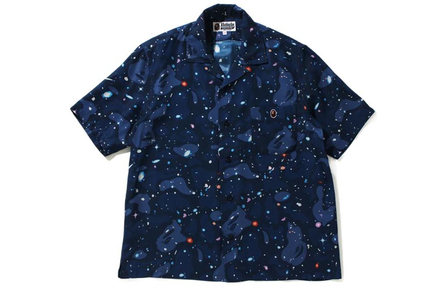 (Women) A BATHING APE BAPE FW22  Short Sleeve Embroidered Print Shirt Navy. 0ZXSTW231503H