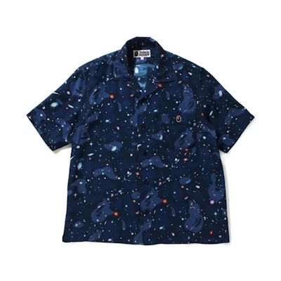 (Women) A BATHING APE BAPE FW22 Short Sleeve Embroidered Print Shirt Navy. 0ZXSTW231503H