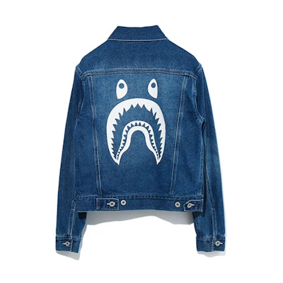 (Women) A BATHING APE Bape Letter Print Denim Jacket Long Sleeve Women’s Blue. 0ZXJKW120240E