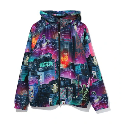 (Women) A BATHING APE BAPE Neon City Logo Hoodie Jacket Black 0ZXJKW240508E