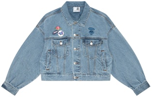 (Women) AAPE Blue Vintage Washed Embroidered Short Denim Jacket. AAPLJW7649XAM (Women) AAPE Blue Vintage Washed Embroidered Short Denim Jacket. AAPLJW7649XAM