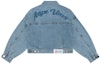 Lookbook (W) AAPE 블루 빈티지 워싱 자수 숏 데님 자켓. AAPLJW7649XAM