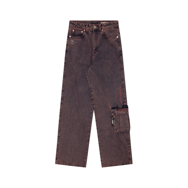 (Women) Aape  Grey Embroidered Straight-Leg Mid-Rise Denim Jeans. AAPJNWB604XXM