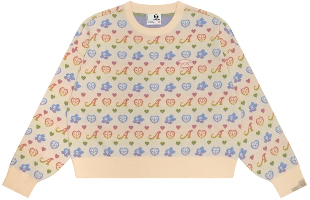 (W) AAPE 心形猿松身长袖针织圆领毛衣 米白色. AAPKNWC304XXN Order (W) AAPE 心形猿松身长袖针织圆领毛衣 米白色. AAPKNWC304XXN