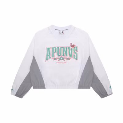 (Women) AAPE White V-Neck Pullover Sweatshirt with Rabbit Graphic Print. AAPTPW8491XXM