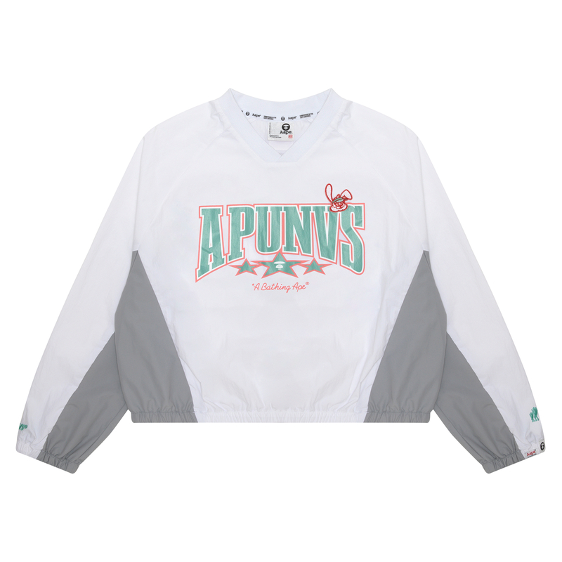 Order (W) AAPE 화이트 브이넥 토끼 그래픽 프린트 풀오버 스웻셔츠. AAPTPW8491XXM