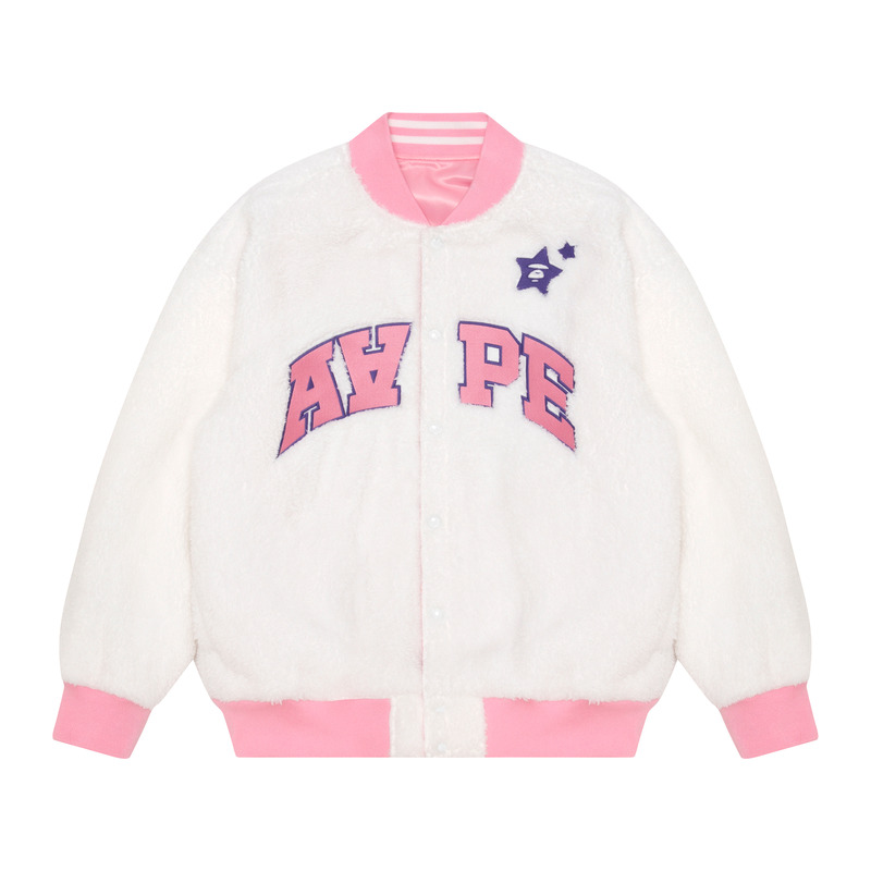 Details for (W) Aape FW22 양면 자수 레터링 디자인 야구 재킷. AAPJKW7566XXJ