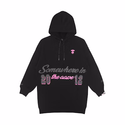 (Women) AAPE FW22 Cartoon Letter Print Drawstring Hoodie Black. AAPDSW8419XXJ