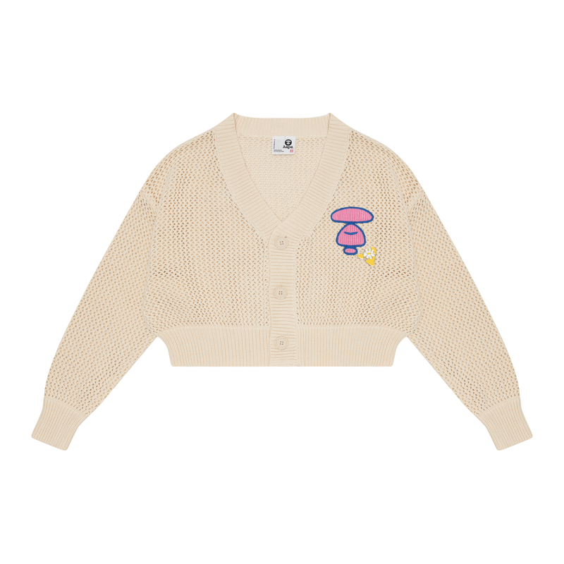 (Women) Aape SS23  Loose Fit Embroidered Knit Cardigan Beige. AAPKNW3983XXK