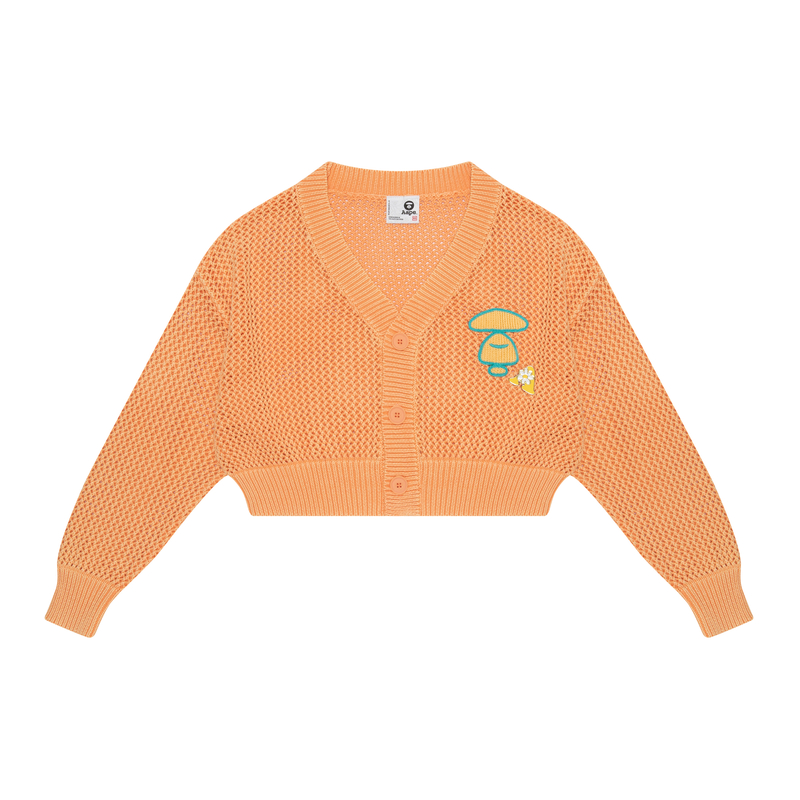 (Women) Aape SS23  Orange Embroidered Knit Cardigan - Ape Face Design. AAPKNW3983XAK