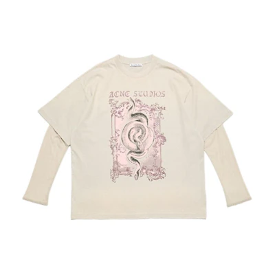 (Women) Acne Studios 2024 FW Distressed Layered Look Sheer Graphic T-Shirt Faded Gray Women. AL0421-DJO