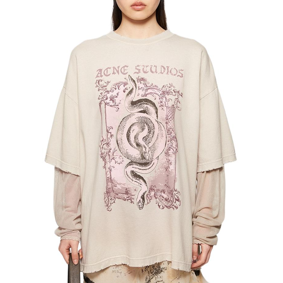 Lookbook (Women) Acne Studios 2024 FW Distressed Layered Look Sheer Graphic T-Shirt Faded Gray Women. AL0421-DJO