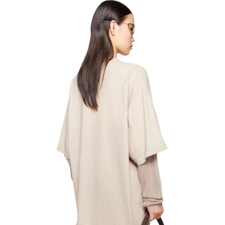 Shop (Women) Acne Studios 2024 FW Distressed Layered Look Sheer Graphic T-Shirt Faded Gray Women. AL0421-DJO