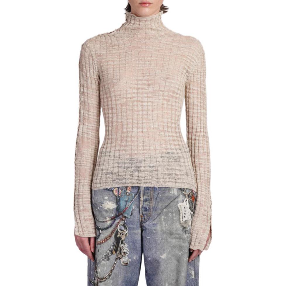 (Women) Acne Studios  Beige Checkered Turtleneck Long Sleeve Sweater. A60548-AEK