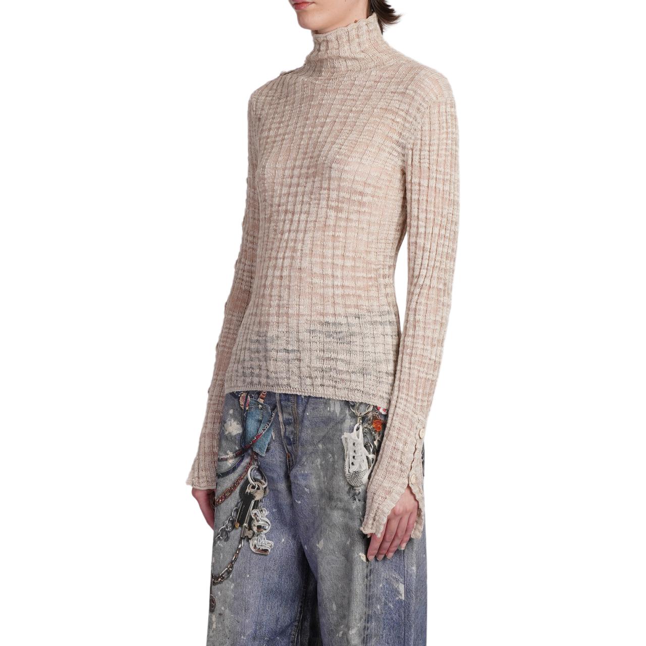 Shop (W) Acne Studios Suéter Beige de Cuadros de Cuello Alto y Manga Larga. A60548-AEK