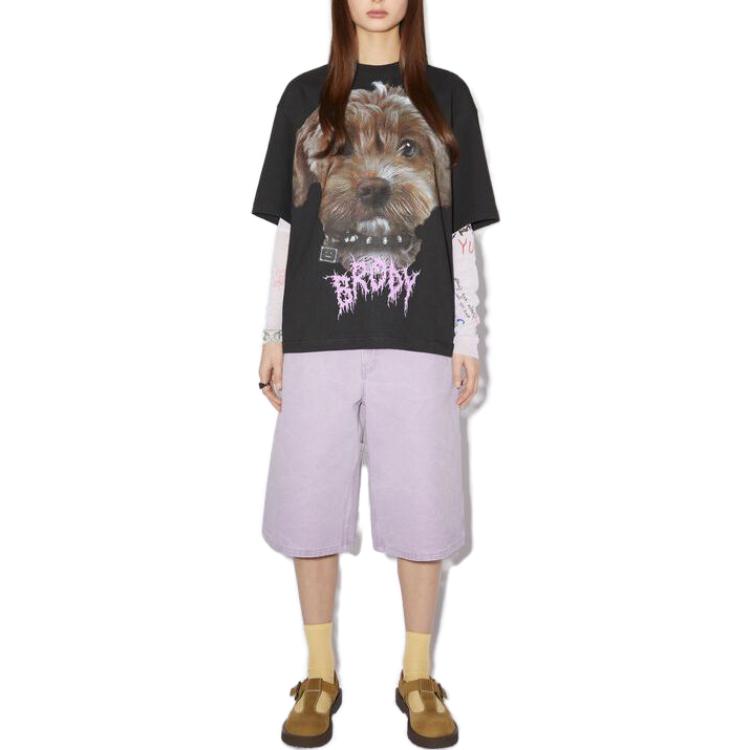 Lookbook (Women) Acne Studios  Black Animal Print Graphic Crewneck T-Shirt. CL0215-BM0