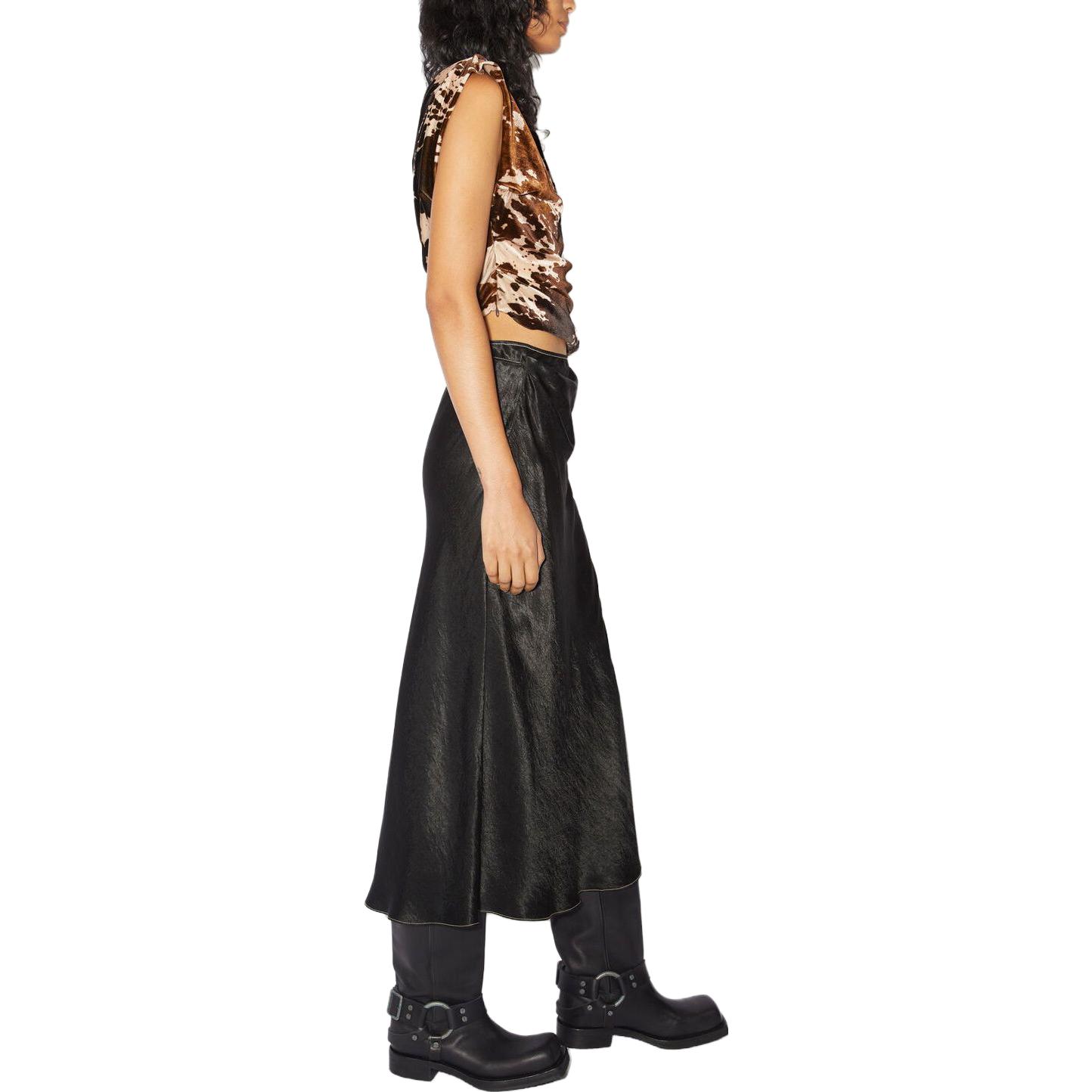 Shop (W) Acne Studios Falda Negra Casual Larga de Color Sólido Suelta. AF0367900