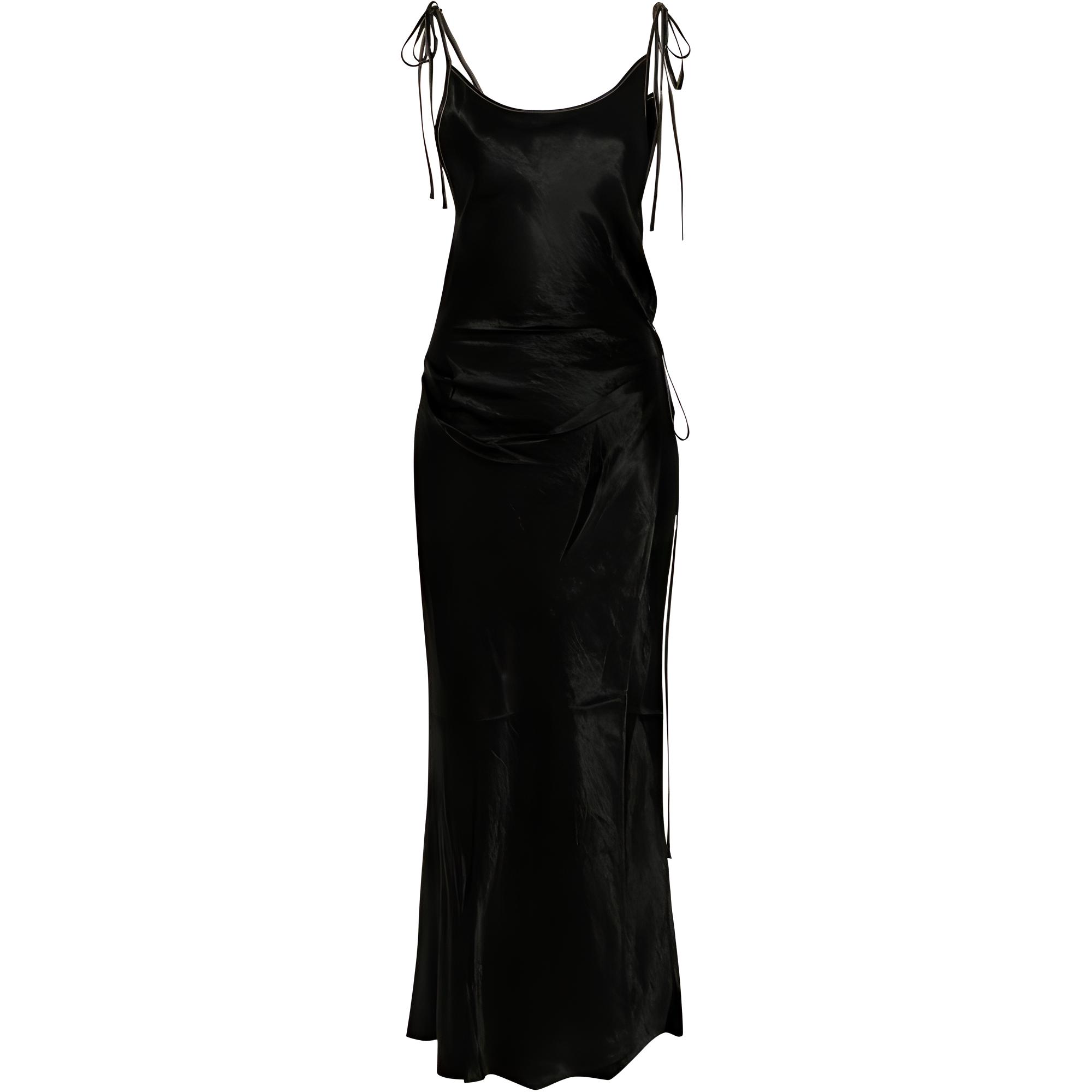 (Women) Acne Studios  Black Minimal Satin Midi Slip Dress A20752-Black