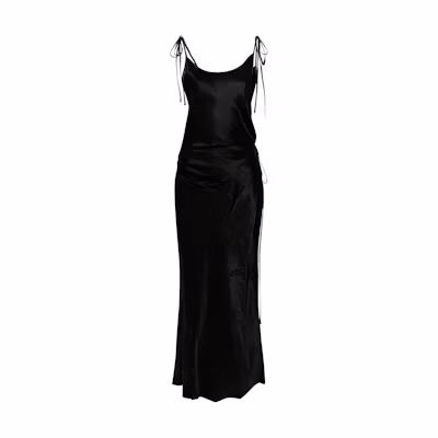 (Women) Acne Studios Black Minimal Satin Midi Slip Dress A20752-Black