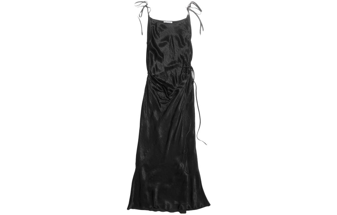 (Women) Acne Studios  Black Satin Long Slip Dress Sleeveless. A20586-900
