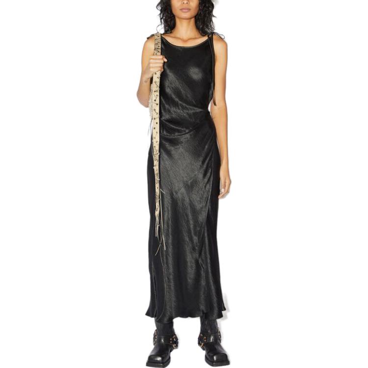 Lookbook (W) Acne Studios 黑色缎面无袖长款连衣裙。 A20586-900