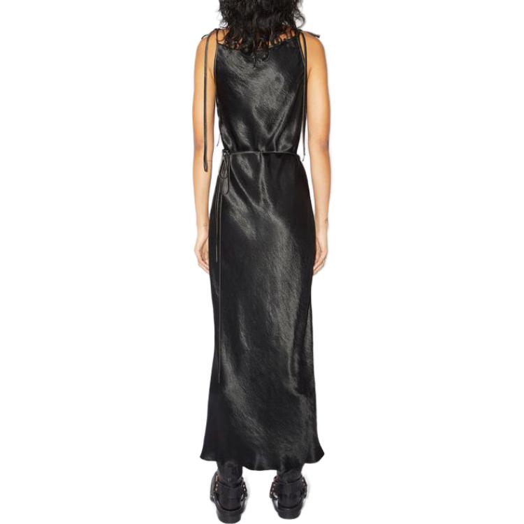 Shop (W) Acne Studios 黑色缎面无袖长款连衣裙。 A20586-900