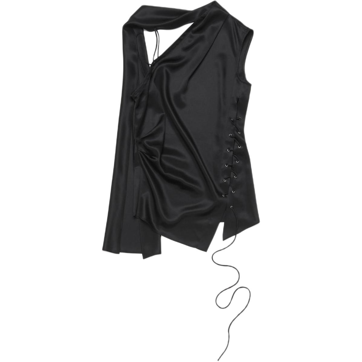 Order (Women) Acne Studios  Black Sleeveless Wrap Shirt with Strap and Fringe. AC0706-900