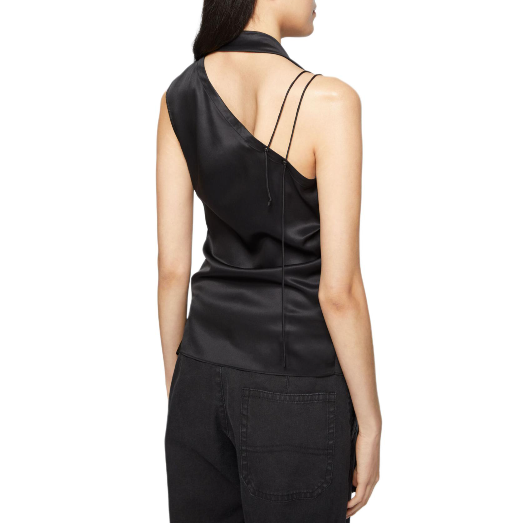 Shop (Women) Acne Studios  Black Sleeveless Wrap Shirt with Strap and Fringe. AC0706-900