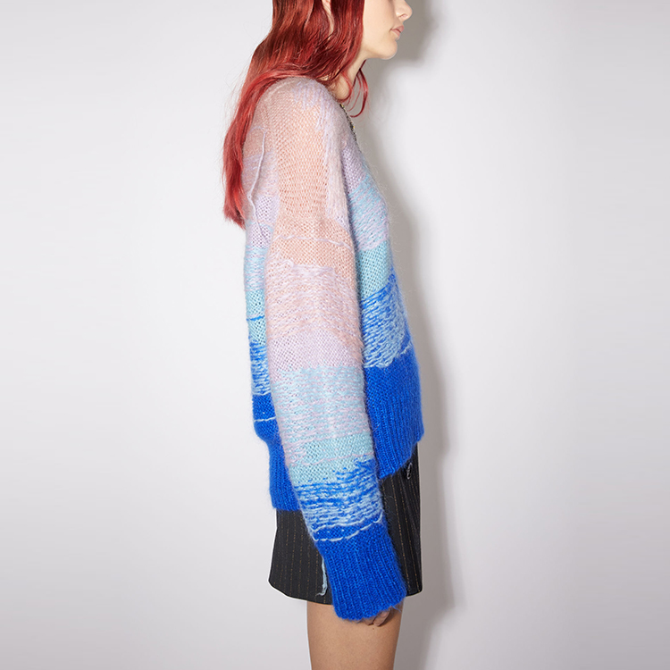 Shop (W) アクネ ストゥディオズ ブルー グラデーション ストライプ モヘア ニット セーター A60350-ALD