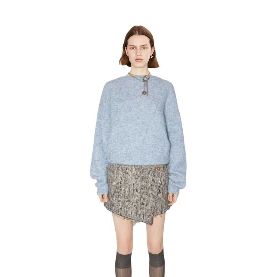 Lookbook (Women) Acne Studios  Blue Mohair Wool Blend Crewneck Knit Sweater Pullover. A60460-AAL