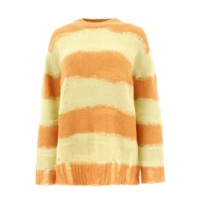 (Women) Acne Studios Brown and Yellow Colorblock Crewneck Sweater. A60243-LIG